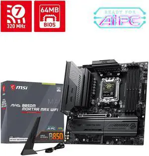 MSI MAG B850M MORTAR MAX WIFI Motherboard, supports CPUs 9800X3D/9700X/9850X3D (AMD B850/AM5 socket) MSI MAG B850M MORTAR MAX WIFI Motherboard, supports CPUs 9800X3D/9700X/9850X3D (AMD B850/AM5 socket)