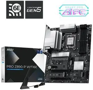 MSI PRO Z890-P WIFI6E Motherboard, Intel Z890, LGA 1851, Supports Core Ultra Series 2, DDR5 9200+ OC, PCIe 5.0, Lightning Gen5 M.2, 5G LAN, Wi-Fi 6E, 14+1+1+1 Power Design, 6-layer 2Oz PCB MSI PRO Z890-P WIFI6E Motherboard, Intel Z890, LGA 1851, Supports Core Ultra Series 2, DDR5 9200+ OC, PCIe 5.0, Lightning Gen5 M.2, 5G LAN, Wi-Fi 6E, 14+1+1+1 Power Design, 6-layer 2Oz PCB