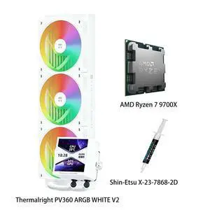 AMD Ryzen 7 9700X CPU & PV360 ARGB WHITE V2 AIO CPU Liquid Cooler Combo, 3.95-inch square display, 480×480 IPS narrow bezel screen, ARGB, for INTEL LGA1700/1851/115X/1200 and AMD AM5/AM4 AMD Ryzen 7 9700X CPU & PV360 ARGB WHITE V2 AIO CPU Liquid Cooler Combo, 3.95-inch square display, 480×480 IPS narrow bezel screen, ARGB, for INTEL LGA1700/1851/115X/1200 and AMD AM5/AM4