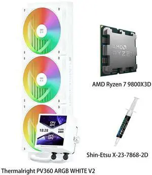 AMD Ryzen 7 9800X3D CPU & PV360 ARGB WHITE V2 AIO CPU Liquid Cooler Combo, 3.95-inch square display, 480×480 IPS narrow bezel screen, ARGB, for INTEL LGA1700/1851/115X/1200 and AMD AM5/AM4 AMD Ryzen 7 9800X3D CPU & PV360 ARGB WHITE V2 AIO CPU Liquid Cooler Combo, 3.95-inch square display, 480×480 IPS narrow bezel screen, ARGB, for INTEL LGA1700/1851/115X/1200 and AMD AM5/AM4
