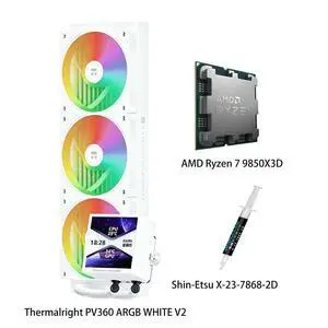 AMD Ryzen 7 9850X3D CPU & PV360 ARGB WHITE V2 AIO CPU Liquid Cooler Combo, 3.95-inch square display, 480×480 IPS narrow bezel screen, ARGB, for INTEL LGA1700/1851/115X/1200 and AMD AM5/AM4 AMD Ryzen 7 9850X3D CPU & PV360 ARGB WHITE V2 AIO CPU Liquid Cooler Combo, 3.95-inch square display, 480×480 IPS narrow bezel screen, ARGB, for INTEL LGA1700/1851/115X/1200 and AMD AM5/AM4