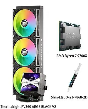 AMD Ryzen 7 9700X CPU & PV360 ARGB BLACK V2 AIO CPU Liquid Cooler Combo, 3.95-inch square display, 480×480 IPS narrow bezel screen, ARGB, for INTEL LGA1700/1851/115X/1200 and AMD AM5/AM4 AMD Ryzen 7 9700X CPU & PV360 ARGB BLACK V2 AIO CPU Liquid Cooler Combo, 3.95-inch square display, 480×480 IPS narrow bezel screen, ARGB, for INTEL LGA1700/1851/115X/1200 and AMD AM5/AM4