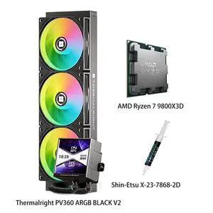 AMD Ryzen 7 9800X3D CPU & PV360 ARGB BLACK V2 AIO CPU Liquid Cooler Combo, 3.95-inch square display, 480×480 IPS narrow bezel screen, ARGB, for INTEL LGA1700/1851/115X/1200 and AMD AM5/AM4 AMD Ryzen 7 9800X3D CPU & PV360 ARGB BLACK V2 AIO CPU Liquid Cooler Combo, 3.95-inch square display, 480×480 IPS narrow bezel screen, ARGB, for INTEL LGA1700/1851/115X/1200 and AMD AM5/AM4