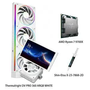 AMD Ryzen 7 9700X CPU & DYNAMIC VISION PRO 360 ARGB WHITE AIO CPU Liquid Cooler Combo, 5.5-inch 360° Freely Rotatable Screen, Pump Head Vortex Fan, for Intel LGA 1851/1700/115X/1200 & AMD AM5/AM4 AMD Ryzen 7 9700X CPU & DYNAMIC VISION PRO 360 ARGB WHITE AIO CPU Liquid Cooler Combo, 5.5-inch 360° Freely Rotatable Screen, Pump Head Vortex Fan, for Intel LGA 1851/1700/115X/1200 & AMD AM5/AM4