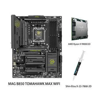 MSI MAG B850 TOMAHAWK MAX WIFI Motherboard& AMD Ryzen 9 9900X3D CPU Combo, AM5 - 80A SPS VRM, DDR5 Memory Boost 8400+ MT/s (OC), PCIe 5.0 x16, M.2 Gen5, Wi-Fi 7, 5G LAN MSI MAG B850 TOMAHAWK MAX WIFI Motherboard& AMD Ryzen 9 9900X3D CPU Combo, AM5 - 80A SPS VRM, DDR5 Memory Boost 8400+ MT/s (OC), PCIe 5.0 x16, M.2 Gen5, Wi-Fi 7, 5G LAN