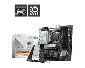 MSI PRO B760M-A WIFI DDR4 II Motherboard, LGA 1700, Intel 14th/13th/12th Gen Core/Pentium Gold/Celeron, DDR4 5333+MHz(OC), 12+1 Power Phases, PCIe 4.0, 2.5G LAN, Wi-Fi 6E, mATX MSI PRO B760M-A WIFI DDR4 II Motherboard, LGA 1700, Intel 14th/13th/12th Gen Core/Pentium Gold/Celeron, DDR4 5333+MHz(OC), 12+1 Power Phases, PCIe 4.0, 2.5G LAN, Wi-Fi 6E, mATX