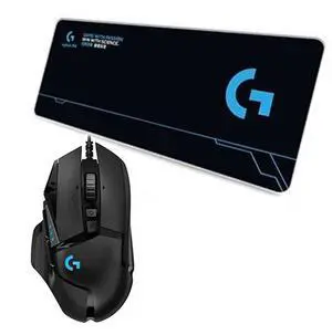 Logitech G502 HERO Wired Gaming Mouse + DESK MAT F005-15-black Fine Surface Mouse Pad Combo, RGB Weighted Macro Programming, 25600DPI, 11 Buttons, 80cm*30cm Low Friction, Long Thickened, Non-Slip Rubb Logitech G502 HERO Wired Gaming Mouse + DESK MAT F005-15-black Fine Surface Mouse Pad Combo, RGB Weighted Macro Programming, 25600DPI, 11 Buttons, 80cm*30cm Low Friction, Long Thickened, Non-Slip Rubb