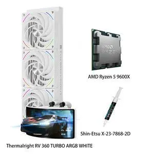 AMD Ryzen 5 9600X CPU & RV 360 TURBO ARGB WHITE AIO CPU Liquid Cooler Combo, 6.67-inch Glasses-Free 3D Curved Rainbow Screen(2400×1080), Intel LGA 1851/1700/115X/1200/2011 SQUARE/2066 & AMD AM5/AM4 AMD Ryzen 5 9600X CPU & RV 360 TURBO ARGB WHITE AIO CPU Liquid Cooler Combo, 6.67-inch Glasses-Free 3D Curved Rainbow Screen(2400×1080), Intel LGA 1851/1700/115X/1200/2011 SQUARE/2066 & AMD AM5/AM4