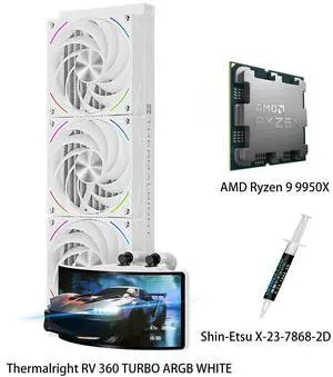 AMD Ryzen 9 9950X CPU & RV 360 TURBO ARGB WHITE AIO CPU Liquid Cooler Combo, 6.67-inch Glasses-Free 3D Curved Rainbow Screen(2400×1080), Intel LGA 1851/1700/115X/1200/2011 SQUARE/2066 & AMD AM5/AM4 AMD Ryzen 9 9950X CPU & RV 360 TURBO ARGB WHITE AIO CPU Liquid Cooler Combo, 6.67-inch Glasses-Free 3D Curved Rainbow Screen(2400×1080), Intel LGA 1851/1700/115X/1200/2011 SQUARE/2066 & AMD AM5/AM4