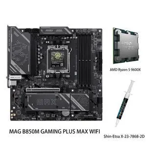 MSI MAG B850 GAMING PLUS MAX WIFI Motherboard & AMD Ryzen 5 9600X CPU Combo, AM5, DDR5 Memory Boost (up to 8200+ MT/s OC), PCIe 5.0 x16, M.2 Gen5, Wi-Fi 7, 5G LAN MSI MAG B850 GAMING PLUS MAX WIFI Motherboard & AMD Ryzen 5 9600X CPU Combo, AM5, DDR5 Memory Boost (up to 8200+ MT/s OC), PCIe 5.0 x16, M.2 Gen5, Wi-Fi 7, 5G LAN