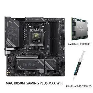 MSI MAG B850 GAMING PLUS MAX WIFI Motherboard & AMD Ryzen 7 9800X3D CPU Combo, AM5, DDR5 Memory Boost (up to 8200+ MT/s OC), PCIe 5.0 x16, M.2 Gen5, Wi-Fi 7, 5G LAN MSI MAG B850 GAMING PLUS MAX WIFI Motherboard & AMD Ryzen 7 9800X3D CPU Combo, AM5, DDR5 Memory Boost (up to 8200+ MT/s OC), PCIe 5.0 x16, M.2 Gen5, Wi-Fi 7, 5G LAN