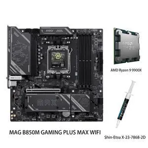 MSI MAG B850 GAMING PLUS MAX WIFI Motherboard & AMD Ryzen 9 9900X CPU Combo, AM5, DDR5 Memory Boost (up to 8200+ MT/s OC), PCIe 5.0 x16, M.2 Gen5, Wi-Fi 7, 5G LAN MSI MAG B850 GAMING PLUS MAX WIFI Motherboard & AMD Ryzen 9 9900X CPU Combo, AM5, DDR5 Memory Boost (up to 8200+ MT/s OC), PCIe 5.0 x16, M.2 Gen5, Wi-Fi 7, 5G LAN