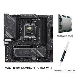 MSI MAG B850 GAMING PLUS MAX WIFI Motherboard & AMD Ryzen 9 9950X CPU Combo, AM5, DDR5 Memory Boost (up to 8200+ MT/s OC), PCIe 5.0 x16, M.2 Gen5, Wi-Fi 7, 5G LAN MSI MAG B850 GAMING PLUS MAX WIFI Motherboard & AMD Ryzen 9 9950X CPU Combo, AM5, DDR5 Memory Boost (up to 8200+ MT/s OC), PCIe 5.0 x16, M.2 Gen5, Wi-Fi 7, 5G LAN