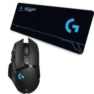 Logitech G502 LIGHTSPEED Wireless Gaming Mouse + DESK MAT F005-15-black Fine Surface Mouse Pad Combo, HERO 16K Sensor, PowerPlay Compatible, Tunable Weights, Lightsync RGB, 80cm*30cm Low Friction Logitech G502 LIGHTSPEED Wireless Gaming Mouse + DESK MAT F005-15-black Fine Surface Mouse Pad Combo, HERO 16K Sensor, PowerPlay Compatible, Tunable Weights, Lightsync RGB, 80cm*30cm Low Friction