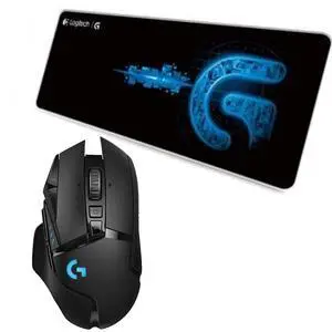 Logitech G502 LIGHTSPEED Wireless Gaming Mouse + DESK MAT F005-3 black blue Fine Surface Mouse Pad Combo, HERO 16K Sensor, PowerPlay Compatible, Tunable Weights, Lightsync RGB, 70cm*30cm Low Friction, Logitech G502 LIGHTSPEED Wireless Gaming Mouse + DESK MAT F005-3 black blue Fine Surface Mouse Pad Combo, HERO 16K Sensor, PowerPlay Compatible, Tunable Weights, Lightsync RGB, 70cm*30cm Low Friction,