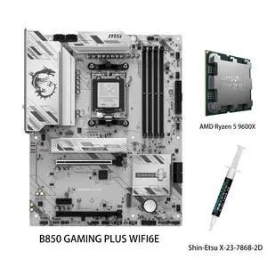 MSI B850 GAMING PLUS WIFI6E Motherboard & AMD Ryzen 5 9600X CPU Combo, AM5 - DDR5 Memory Boost 8200+ MT/s (OC), PCIe 4.0 x16, M.2 Gen5, Wi-Fi 6E, 2.5G LAN MSI B850 GAMING PLUS WIFI6E Motherboard & AMD Ryzen 5 9600X CPU Combo, AM5 - DDR5 Memory Boost 8200+ MT/s (OC), PCIe 4.0 x16, M.2 Gen5, Wi-Fi 6E, 2.5G LAN