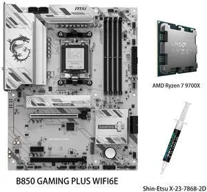 MSI B850 GAMING PLUS WIFI6E Motherboard & AMD Ryzen 7 9700X CPU Combo, AM5 - DDR5 Memory Boost 8200+ MT/s (OC), PCIe 4.0 x16, M.2 Gen5, Wi-Fi 6E, 2.5G LAN MSI B850 GAMING PLUS WIFI6E Motherboard & AMD Ryzen 7 9700X CPU Combo, AM5 - DDR5 Memory Boost 8200+ MT/s (OC), PCIe 4.0 x16, M.2 Gen5, Wi-Fi 6E, 2.5G LAN