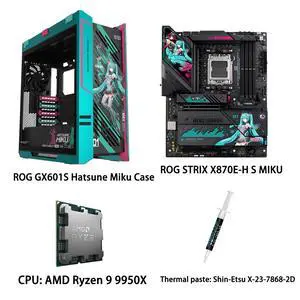ASUS ROG STRIX X870E-H S MIKU motherboard & CPU & Case Combo, GAMING WIFI7 HATSUNE MIKU EDITION, AMD X870E ATX motherboard, Core Flex, DDR5, PCIe 5.0, dual USB4, USB 10Gbps Type-C ASUS ROG STRIX X870E-H S MIKU motherboard & CPU & Case Combo, GAMING WIFI7 HATSUNE MIKU EDITION, AMD X870E ATX motherboard, Core Flex, DDR5, PCIe 5.0, dual USB4, USB 10Gbps Type-C