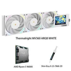 AMD Ryzen 5 9600X CPU & MJOLNIR VISION 360 ARGB WHITE AIO CPU Liquid Cooler Combo, 3.5Inch IPS LCD Screen, 320×240 Resolution, for Intel LGA 1851/1700/115X/1200/2011/2066 & AMD AM5/AM4 AMD Ryzen 5 9600X CPU & MJOLNIR VISION 360 ARGB WHITE AIO CPU Liquid Cooler Combo, 3.5Inch IPS LCD Screen, 320×240 Resolution, for Intel LGA 1851/1700/115X/1200/2011/2066 & AMD AM5/AM4