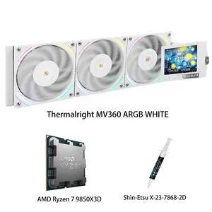 AMD Ryzen 7 9850X3D CPU & MJOLNIR VISION 360 ARGB WHITE AIO CPU Liquid Cooler Combo, 3.5Inch IPS LCD Screen, 320×240 Resolution, for Intel LGA 1851/1700/115X/1200/2011/2066 & AMD AM5/AM4 AMD Ryzen 7 9850X3D CPU & MJOLNIR VISION 360 ARGB WHITE AIO CPU Liquid Cooler Combo, 3.5Inch IPS LCD Screen, 320×240 Resolution, for Intel LGA 1851/1700/115X/1200/2011/2066 & AMD AM5/AM4