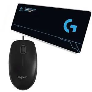 Logitech B100 Wired Mouse + F00515black Fine Surface Pad Combo, USB Connect, 1000DPI, 3 Buttons, Thickened, NonSlip Backing, Low Friction, 28120.2in, 70cm30cm0.3cmBlack Logitech B100 Wired Mouse + F00515black Fine Surface Pad Combo, USB Connect, 1000DPI, 3 Buttons, Thickened, NonSlip Backing, Low Friction, 28120.2in, 70cm30cm0.3cmBlack