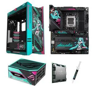 ASUS ROG STRIX X870E-H S MIKU motherboard & CPU & Case & Power Supply Combo, GAMING WIFI7 HATSUNE MIKU EDITION, AMD Ryzen 7 9800X3D, ROG GX601S Helios Mid-Tower Hatsune Miku Case, ROGTHOR1200P3MIKU ASUS ROG STRIX X870E-H S MIKU motherboard & CPU & Case & Power Supply Combo, GAMING WIFI7 HATSUNE MIKU EDITION, AMD Ryzen 7 9800X3D, ROG GX601S Helios Mid-Tower Hatsune Miku Case, ROGTHOR1200P3MIKU