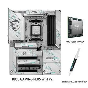 MSI B850 GAMING PLUS WIFI PZ Motherboard & AMD Ryzen 9 9900X CPU Combo, 12+2+1 DRPS, DDR5, PCIe 5.0, Lighting Gen 5 x4 M.2, Wi-Fi 7, 5Gb LAN, USB 10Gbps Type-C MSI B850 GAMING PLUS WIFI PZ Motherboard & AMD Ryzen 9 9900X CPU Combo, 12+2+1 DRPS, DDR5, PCIe 5.0, Lighting Gen 5 x4 M.2, Wi-Fi 7, 5Gb LAN, USB 10Gbps Type-C