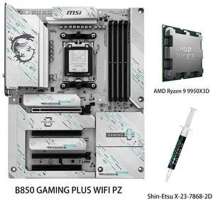 MSI B850 GAMING PLUS WIFI PZ Motherboard & AMD Ryzen 9 9950X3D CPU Combo, 12+2+1 DRPS, DDR5, PCIe 5.0, Lighting Gen 5 x4 M.2, Wi-Fi 7, 5Gb LAN, USB 10Gbps Type-C MSI B850 GAMING PLUS WIFI PZ Motherboard & AMD Ryzen 9 9950X3D CPU Combo, 12+2+1 DRPS, DDR5, PCIe 5.0, Lighting Gen 5 x4 M.2, Wi-Fi 7, 5Gb LAN, USB 10Gbps Type-C