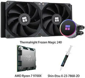 AMD Ryzen 7 9700X CPU & Frozen Magic 240 AIO CPU Liquid Cooler Combo, ARGB illuminated cold head, dual 1500RPM fans, for Intel LGA 1851/1700/115X/1200 & AMD AM5/AM4 AMD Ryzen 7 9700X CPU & Frozen Magic 240 AIO CPU Liquid Cooler Combo, ARGB illuminated cold head, dual 1500RPM fans, for Intel LGA 1851/1700/115X/1200 & AMD AM5/AM4