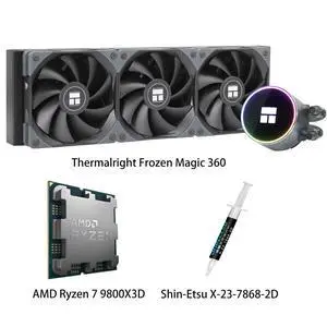 AMD Ryzen 7 9800X3D CPU & Frozen Magic 360 AIO CPU Liquid Cooler Combo, ARGB metal coldhead, 2800 RPM lownoise 8pole motor, for Intel LGA 1851/1700/115X/1200 & AMD AM5/AM4 AMD Ryzen 7 9800X3D CPU & Frozen Magic 360 AIO CPU Liquid Cooler Combo, ARGB metal coldhead, 2800 RPM lownoise 8pole motor, for Intel LGA 1851/1700/115X/1200 & AMD AM5/AM4