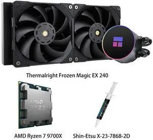 AMD Ryzen 7 9700X CPU & Frozen Magic EX 240 AIO CPU Liquid Cooler Combo, ARGB lit cold head halo ring, dual 1850RPM high performance fans, for Intel LGA 1851/1700/115X/1200 & AMD AM5/AM4 AMD Ryzen 7 9700X CPU & Frozen Magic EX 240 AIO CPU Liquid Cooler Combo, ARGB lit cold head halo ring, dual 1850RPM high performance fans, for Intel LGA 1851/1700/115X/1200 & AMD AM5/AM4
