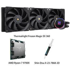 AMD Ryzen 7 9700X CPU & Frozen Magic EX 360 AIO CPU Liquid Cooler Combo, ARGB coldhead halo, three 1850RPM performance fans, for Intel LGA 1851/1700/115X/1200 & AMD AM5/AM4 AMD Ryzen 7 9700X CPU & Frozen Magic EX 360 AIO CPU Liquid Cooler Combo, ARGB coldhead halo, three 1850RPM performance fans, for Intel LGA 1851/1700/115X/1200 & AMD AM5/AM4