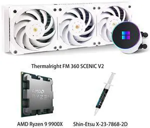 AMD Ryzen 9 9900X CPU & Frozen Magic 360 SCENIC V2 AIO CPU Liquid Cooler Combo, ARGB metal pump head, three 2150RPM pressureoptimized fans, for Intel LGA 1851/1700/115X/1200 & AMD AM5/AM4 AMD Ryzen 9 9900X CPU & Frozen Magic 360 SCENIC V2 AIO CPU Liquid Cooler Combo, ARGB metal pump head, three 2150RPM pressureoptimized fans, for Intel LGA 1851/1700/115X/1200 & AMD AM5/AM4