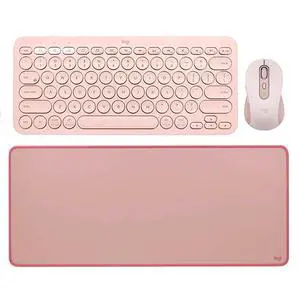 Logitech M750 + K380 + STUDIO Series Desk Pad Pink Bundle, Wireless Bluetooth Optical Mouse, Silent Multi-Device Keyboard, Desk Pad 27.56*11.81*0.08 in Non-Slip Extended Desktop Mat Logitech M750 + K380 + STUDIO Series Desk Pad Pink Bundle, Wireless Bluetooth Optical Mouse, Silent Multi-Device Keyboard, Desk Pad 27.56*11.81*0.08 in Non-Slip Extended Desktop Mat