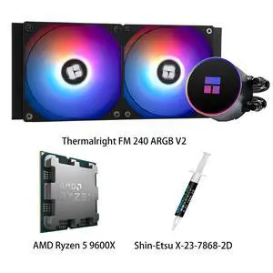 AMD Ryzen 5 9600X CPU & Frozen Magic 240 ARGB V2 AIO CPU Liquid Cooler Combo, Dual 1600RPM fans with StablyFDB magnetic bearing, ARGB, for Intel LGA 1851/1700/115X/1200 & AMD AM5/AM4 AMD Ryzen 5 9600X CPU & Frozen Magic 240 ARGB V2 AIO CPU Liquid Cooler Combo, Dual 1600RPM fans with StablyFDB magnetic bearing, ARGB, for Intel LGA 1851/1700/115X/1200 & AMD AM5/AM4