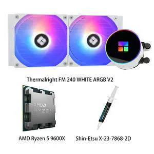 AMD Ryzen 5 9600X CPU & Frozen Magic 240 WHITE ARGB V2 AIO CPU Liquid Cooler Combo, Dual 1600RPM fans with S FDB magnetic bearing, ARGB, for Intel LGA 1851/1700/115X/1200 & AMD AM5/AM4 AMD Ryzen 5 9600X CPU & Frozen Magic 240 WHITE ARGB V2 AIO CPU Liquid Cooler Combo, Dual 1600RPM fans with S FDB magnetic bearing, ARGB, for Intel LGA 1851/1700/115X/1200 & AMD AM5/AM4