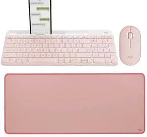 Logitech PEBBLE M350 + K580 + STUDIO Series Desk Pad Pink Bundle, Wireless Silent Symmetrical Mouse, Ultra Thin Silent Office Keyboard, Desk Pad 27.56*11.81*0.08 in NonSlip Extended Desktop Mat Logitech PEBBLE M350 + K580 + STUDIO Series Desk Pad Pink Bundle, Wireless Silent Symmetrical Mouse, Ultra Thin Silent Office Keyboard, Desk Pad 27.56*11.81*0.08 in NonSlip Extended Desktop Mat