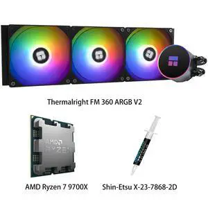 AMD Ryzen 7 9700X CPU & Frozen Magic 360 ARGB V2 AIO CPU Liquid Cooler Combo,1600RPM Fans, 2800RPM Pump, ARGB Lighting, for Intel LGA 1851/1700/115X/1200 & AMD AM5/AM4 AMD Ryzen 7 9700X CPU & Frozen Magic 360 ARGB V2 AIO CPU Liquid Cooler Combo,1600RPM Fans, 2800RPM Pump, ARGB Lighting, for Intel LGA 1851/1700/115X/1200 & AMD AM5/AM4