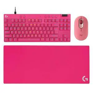 Logitech POP Mouse + G PRO X TKL RAPID Wired Keyboard + G840 Rose Mouse Pad Bundle, Heartbreaker Rose&Pink,31.50*11.81*0.12in Desk Mat, Multi-Device Set with Customizable Emoji & SilentTouch Technolog Logitech POP Mouse + G PRO X TKL RAPID Wired Keyboard + G840 Rose Mouse Pad Bundle, Heartbreaker Rose&Pink,31.50*11.81*0.12in Desk Mat, Multi-Device Set with Customizable Emoji & SilentTouch Technolog
