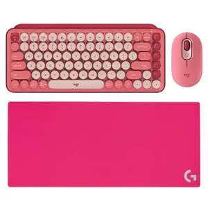 Logitech POP Mouse + POP Keys Mechanical Keyboard + G840 Rose Mouse Pad Bundle, Heartbreaker Rose & Pink, 31.50*11.81*0.12in Desk Mat, Wireless Multi-Device Set with Customizable Emoji & SilentTouch Logitech POP Mouse + POP Keys Mechanical Keyboard + G840 Rose Mouse Pad Bundle, Heartbreaker Rose & Pink, 31.50*11.81*0.12in Desk Mat, Wireless Multi-Device Set with Customizable Emoji & SilentTouch