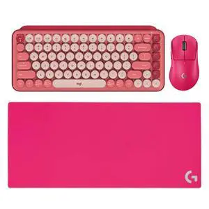 Logitech GPW III Wireless Mouse + POP Keys Mechanical Keyboard + G840 RosePink Mouse Pad Bundle, Pink, 31.50*11.81*0.12in Desk Mat, Gaming Set with Customizable Emoji & 25600DPI Logitech GPW III Wireless Mouse + POP Keys Mechanical Keyboard + G840 RosePink Mouse Pad Bundle, Pink, 31.50*11.81*0.12in Desk Mat, Gaming Set with Customizable Emoji & 25600DPI