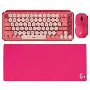 Logitech G PRO X Superlight 2c Wireless Mouse + POP Keys Mechanical Keyboard + G840 RosePink Mouse Pad Bundle, Red Pink, 31.50*11.81*0.12in Desk Mat, Gaming Set with Custom Emoji & 44K DPI Logitech G PRO X Superlight 2c Wireless Mouse + POP Keys Mechanical Keyboard + G840 RosePink Mouse Pad Bundle, Red Pink, 31.50*11.81*0.12in Desk Mat, Gaming Set with Custom Emoji & 44K DPI
