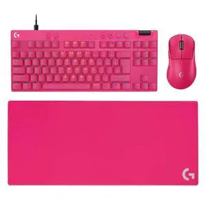 Logitech PRO X SUPERLIGHT 2 DEX Wireless Mouse + G PRO X TKL RAPID Wired Keyboard + G840 RosePink Mouse Pad Bundle, Magenta, 31.50*11.81*0.12in Desk Mat, Gaming Set with Magnetic Switches & 44K DPI Logitech PRO X SUPERLIGHT 2 DEX Wireless Mouse + G PRO X TKL RAPID Wired Keyboard + G840 RosePink Mouse Pad Bundle, Magenta, 31.50*11.81*0.12in Desk Mat, Gaming Set with Magnetic Switches & 44K DPI