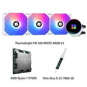 AMD Ryzen 7 9700X CPU & Frozen Magic 360 WHITE ARGB V2 AIO CPU Liquid Cooler Combo,1600RPM Fans, 2800RPM Pump, ARGB Lighting, for Intel LGA 1851/1700/115X/1200 & AMD AM5/AM4 AMD Ryzen 7 9700X CPU & Frozen Magic 360 WHITE ARGB V2 AIO CPU Liquid Cooler Combo,1600RPM Fans, 2800RPM Pump, ARGB Lighting, for Intel LGA 1851/1700/115X/1200 & AMD AM5/AM4