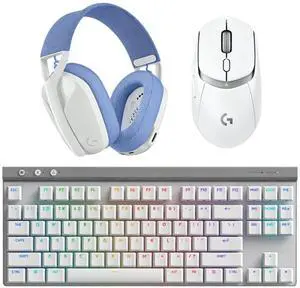 Logitech G309 White Mouse + G515 White TKL Keyboard + G435 White Headset Gaming Bundle, HERO 25K Sensor Mouse, Low Profile PBT Mechanical Keyboard, Dolby Atmos Lightweight Headset White Logitech G309 White Mouse + G515 White TKL Keyboard + G435 White Headset Gaming Bundle, HERO 25K Sensor Mouse, Low Profile PBT Mechanical Keyboard, Dolby Atmos Lightweight Headset White