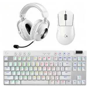 Logitech PRO X SUPERLIGHT 2 DEXMouse+PRO X Keyboard+PRO X 2LIGHTSPEED Headset Gaming Bundle-White, 60g Ultra-Light 44K DPI 8K Polling Mouse, PBT Keycaps RGB TKL Keyboard, 7.1 Surround Graphene Driver Logitech PRO X SUPERLIGHT 2 DEXMouse+PRO X Keyboard+PRO X 2LIGHTSPEED Headset Gaming Bundle-White, 60g Ultra-Light 44K DPI 8K Polling Mouse, PBT Keycaps RGB TKL Keyboard, 7.1 Surround Graphene Driver