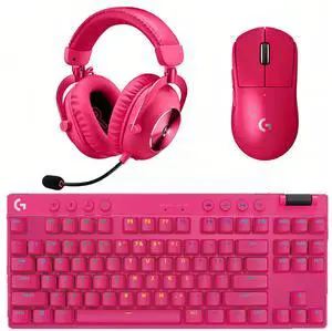 Logitech GPW III Wireless Mouse+PRO X TKL Wireless Keyboard+PRO X 2 LIGHTSPEED Headset Gaming Bundle-Pink, 63g Ultra-Light 25600DPI 1000Hz Polling Mouse, PBT Keycaps RGB TKL Keyboard, 7.1 Surround Logitech GPW III Wireless Mouse+PRO X TKL Wireless Keyboard+PRO X 2 LIGHTSPEED Headset Gaming Bundle-Pink, 63g Ultra-Light 25600DPI 1000Hz Polling Mouse, PBT Keycaps RGB TKL Keyboard, 7.1 Surround