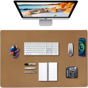 Desk Mat with Wireless Charging Desk Pad for Desktop Charging Large Mouse Pad 32x16 Waterproof Grey Leather Computer Mat, Premium Smooth Surface, Non-Slip Protector on Top of Desks for Gaming,PC