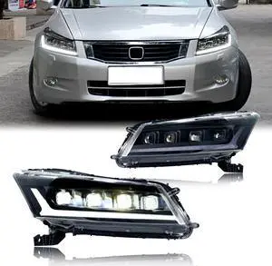 LED Headlights for Honda Accord 2008 2009 2010 2011 2012 Sedan 8th GEN Strat-up Animation Sequential Signal High/Low Beam Projector Front Lamps Assembly