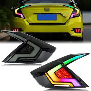 LED RGB Tail Lights for Honda Civic 10th GEN 2016-2021 Sedan Start-up Animation Sequential Signal Rear Lamps APP Control Assembly Fit Sedan Only(RGB)